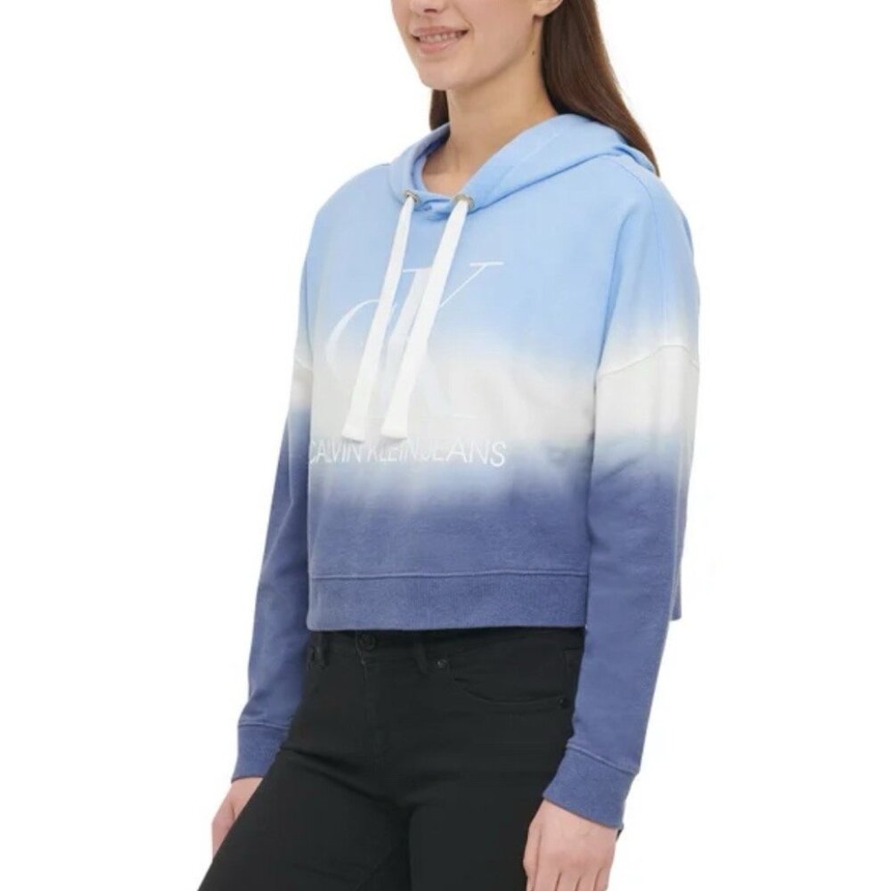 Calvin Klein Jeans Blue Hoodie Ombre Dip Dye Sweatshirt Oversize Size S Women